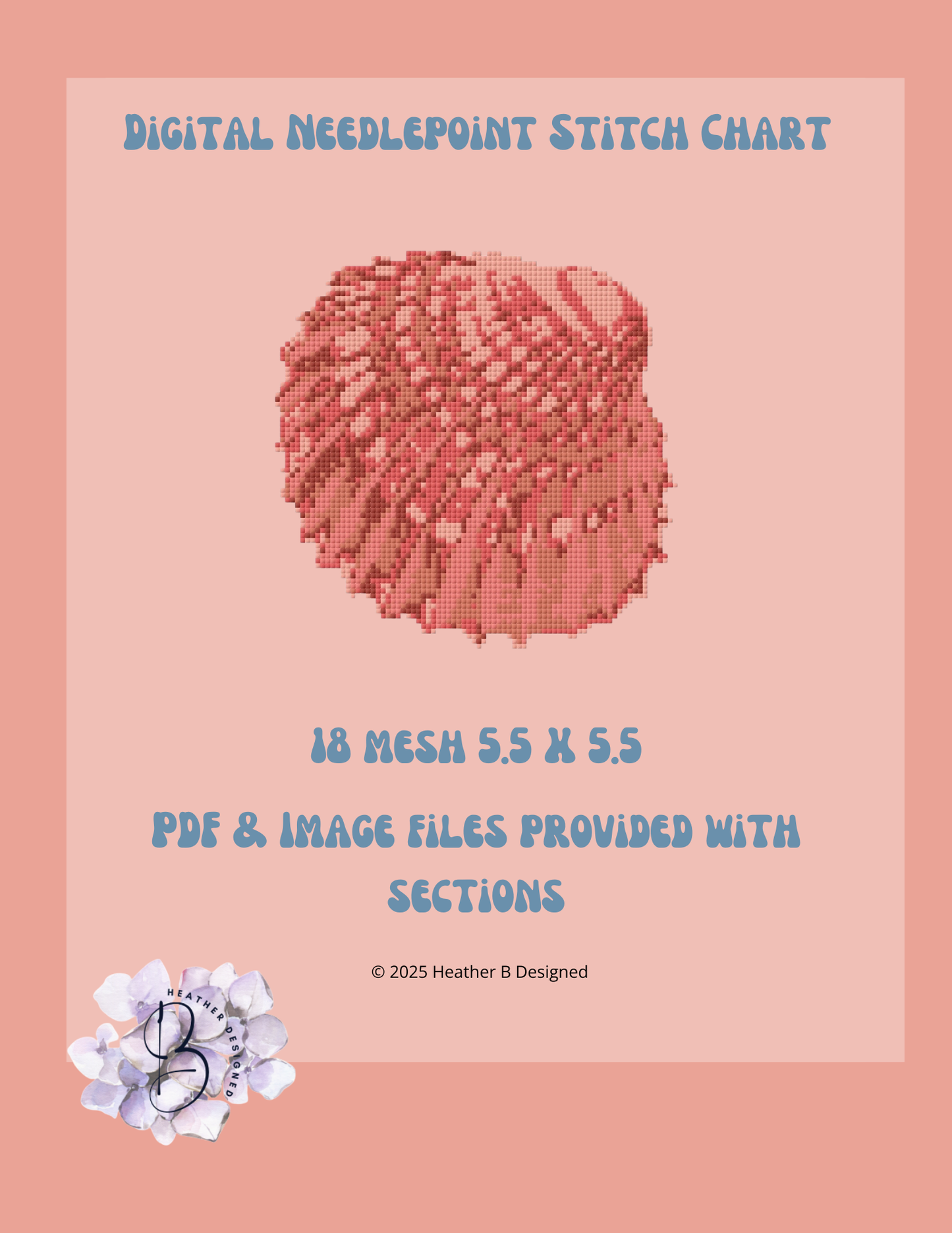 Red Sea Shell Digital Needlepoint Chart | Digital Stitch Chart PDF for Needlepoint Canvas