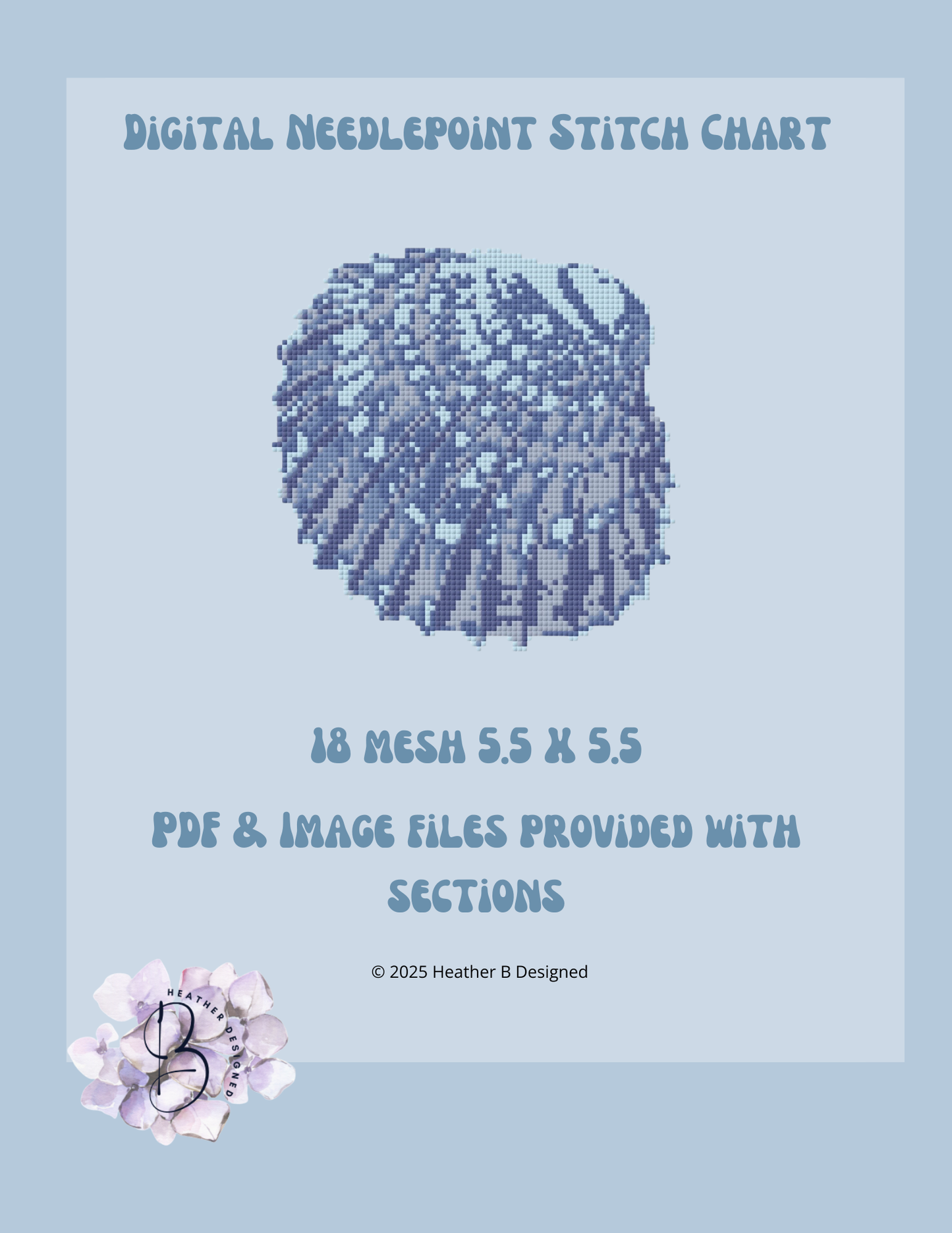Blue Sea Shell Digital Needlepoint Chart | Digital Stitch Chart PDF for Needlepoint Canvas