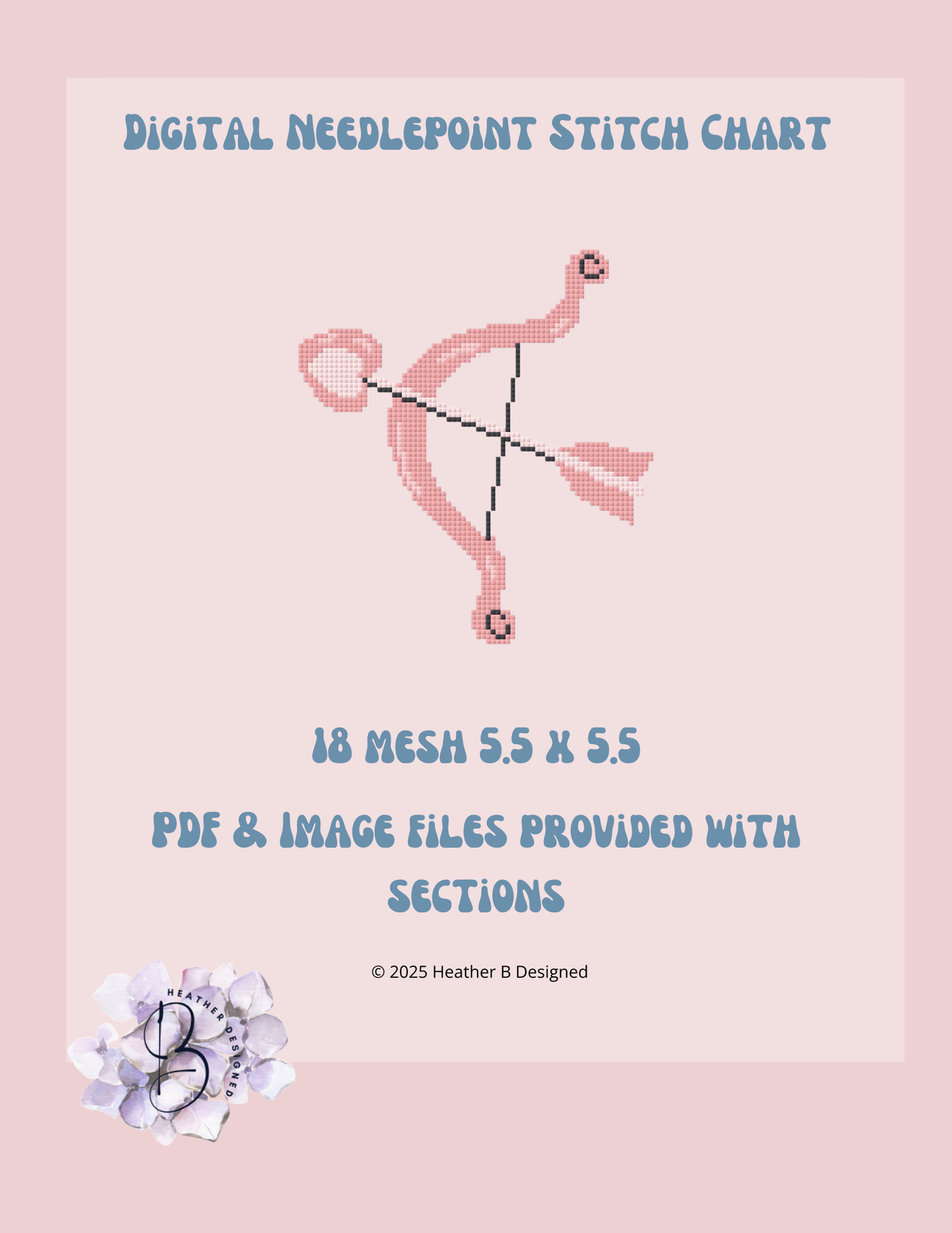Heart Bow Valentine Digital Needlepoint Chart | Digital Stitch Chart PDF for Needlepoint Canvas