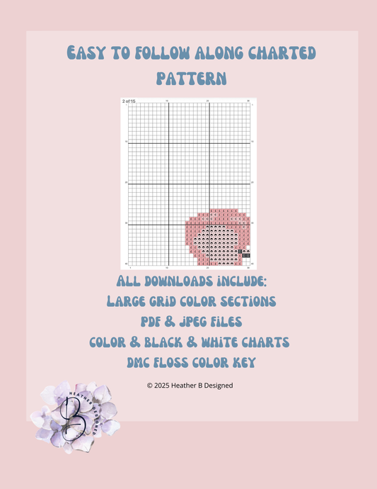 Heart Bow Valentine Digital Needlepoint Chart | Digital Stitch Chart PDF for Needlepoint Canvas