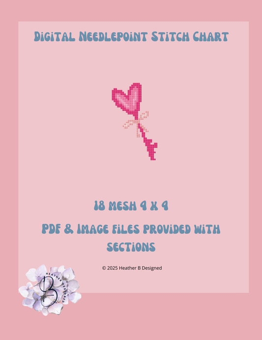 Heart Key Valentine Digital Needlepoint Chart | Digital Stitch Chart PDF for Needlepoint Canvas