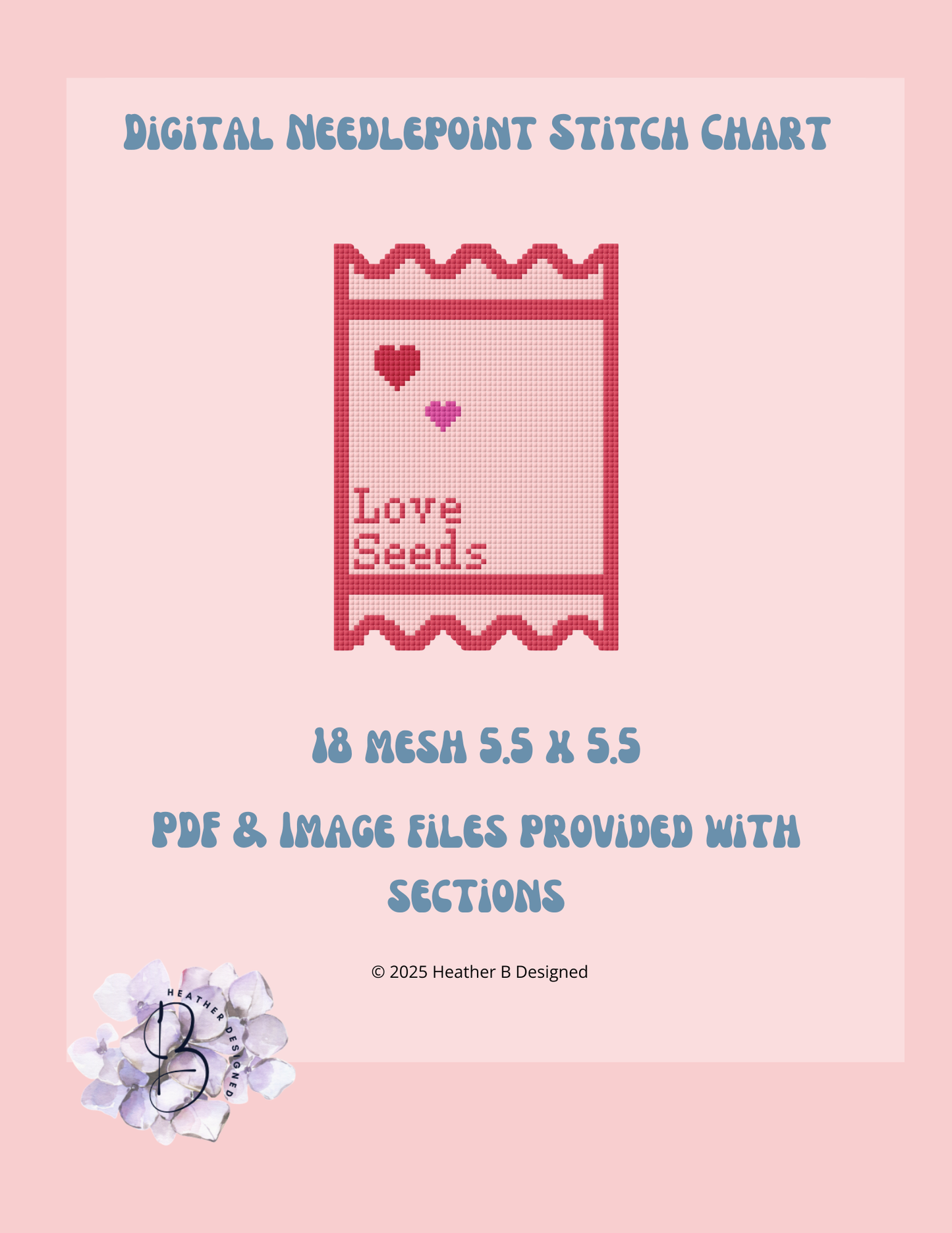 Love Seeds Valentine Digital Needlepoint Chart | Digital Stitch Chart PDF for Needlepoint Canvas