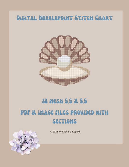 Beige Clam Digital Needlepoint Chart | Digital Stitch Chart PDF for Needlepoint Canvas