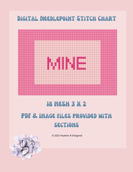 Mine Luggage Tag Digital Needlepoint Chart | Digital Stitch Chart PDF for Needlepoint Canvas