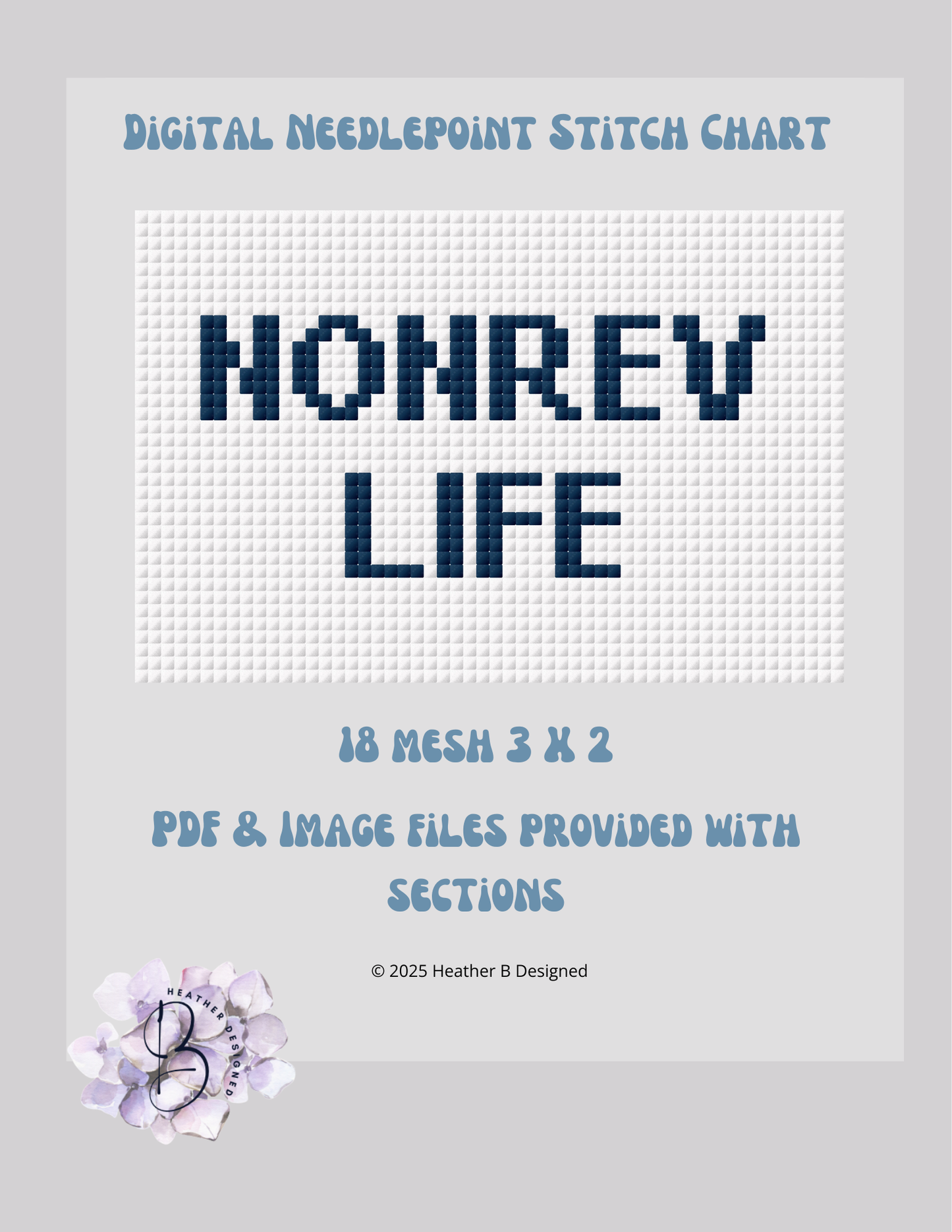 NONREV Life Luggage Tag Digital Needlepoint Chart | Digital Stitch Chart PDF for Needlepoint Canvas