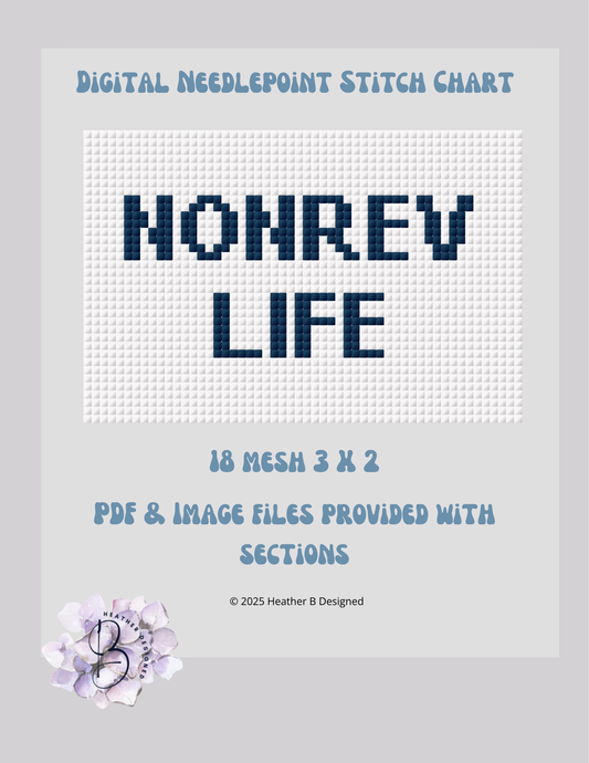NONREV Life Luggage Tag Digital Needlepoint Chart | Digital Stitch Chart PDF for Needlepoint Canvas