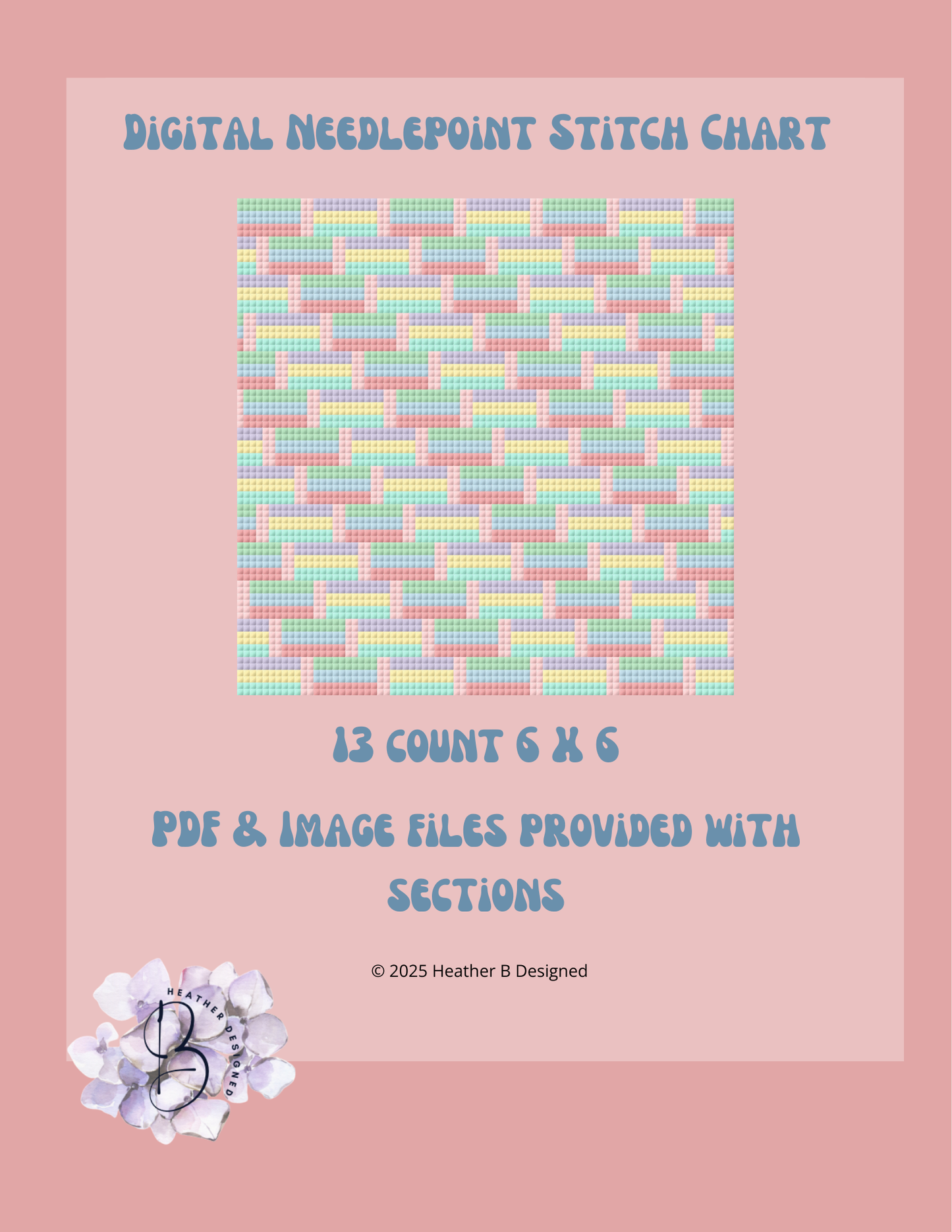 Pastel Design Digital Needlepoint Chart | Digital Stitch Chart PDF for Needlepoint Canvas