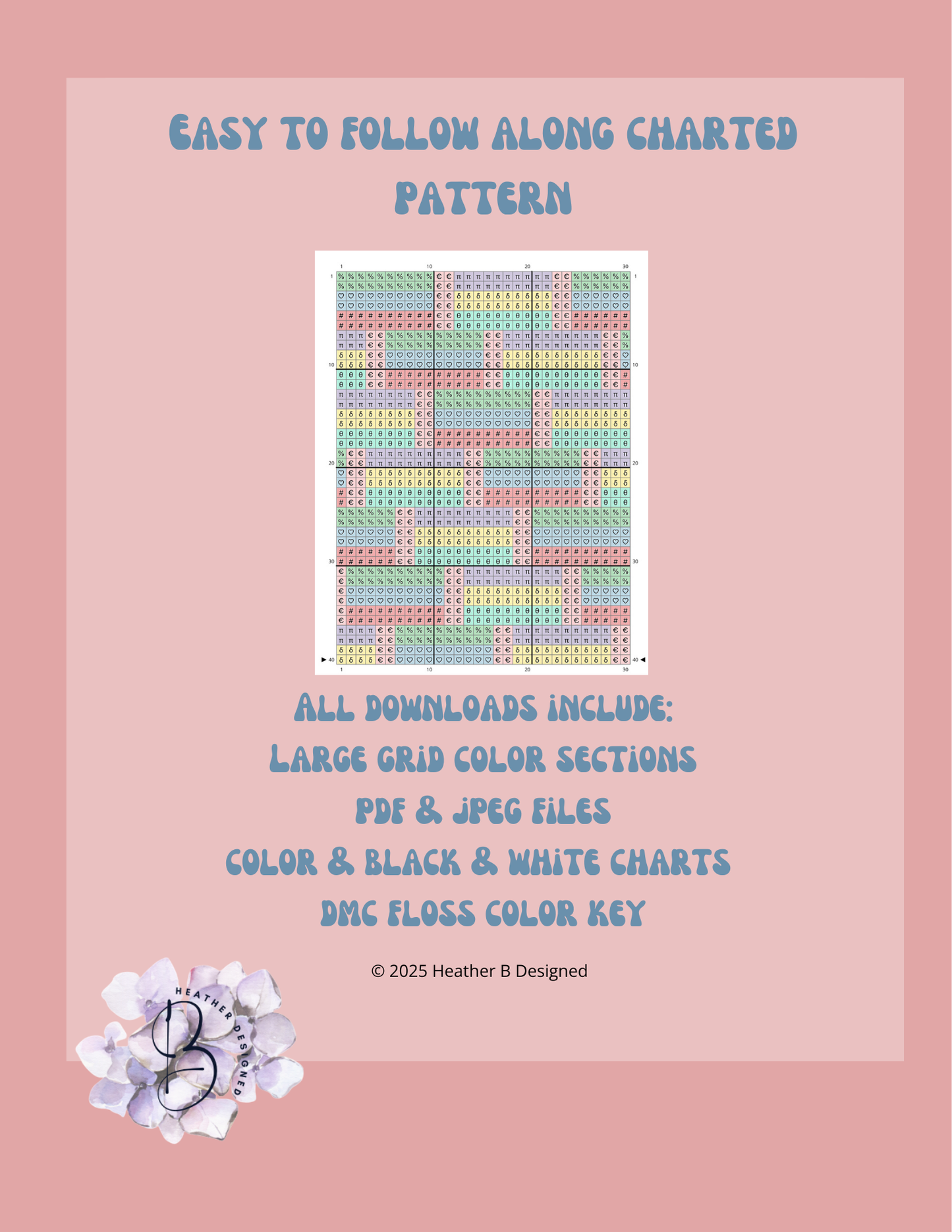 Pastel Design Digital Needlepoint Chart | Digital Stitch Chart PDF for Needlepoint Canvas