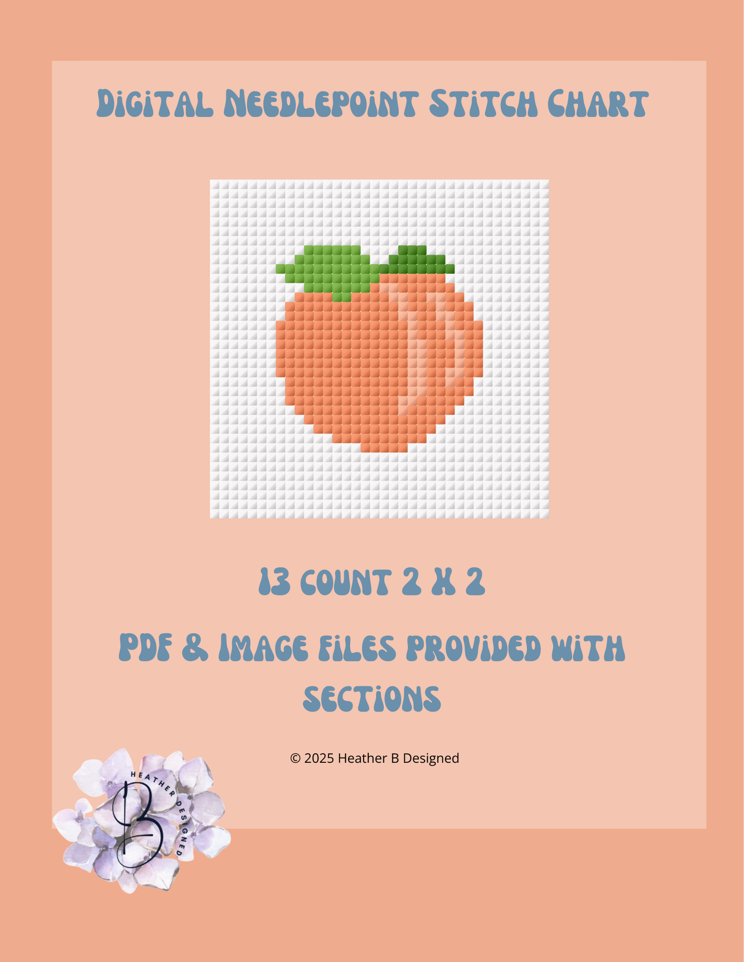 Peach Digital Needlepoint Chart | Digital Stitch Chart PDF for Needlepoint Canvas
