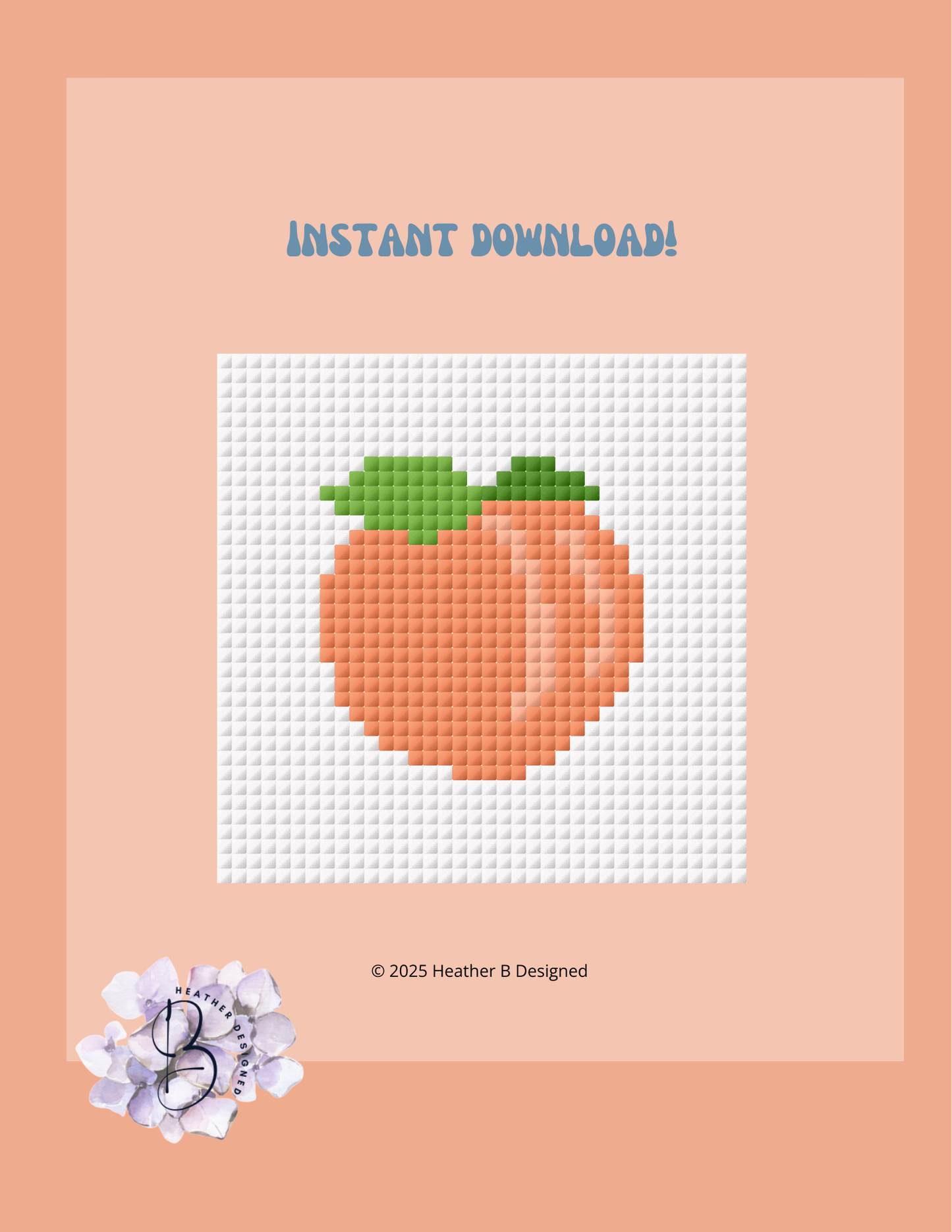 Peach Digital Needlepoint Chart | Digital Stitch Chart PDF for Needlepoint Canvas