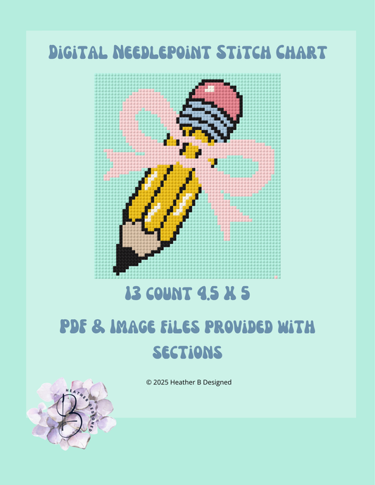 Pencil Bow Digital Needlepoint Chart | Digital Stitch Chart PDF for Needlepoint Canvas