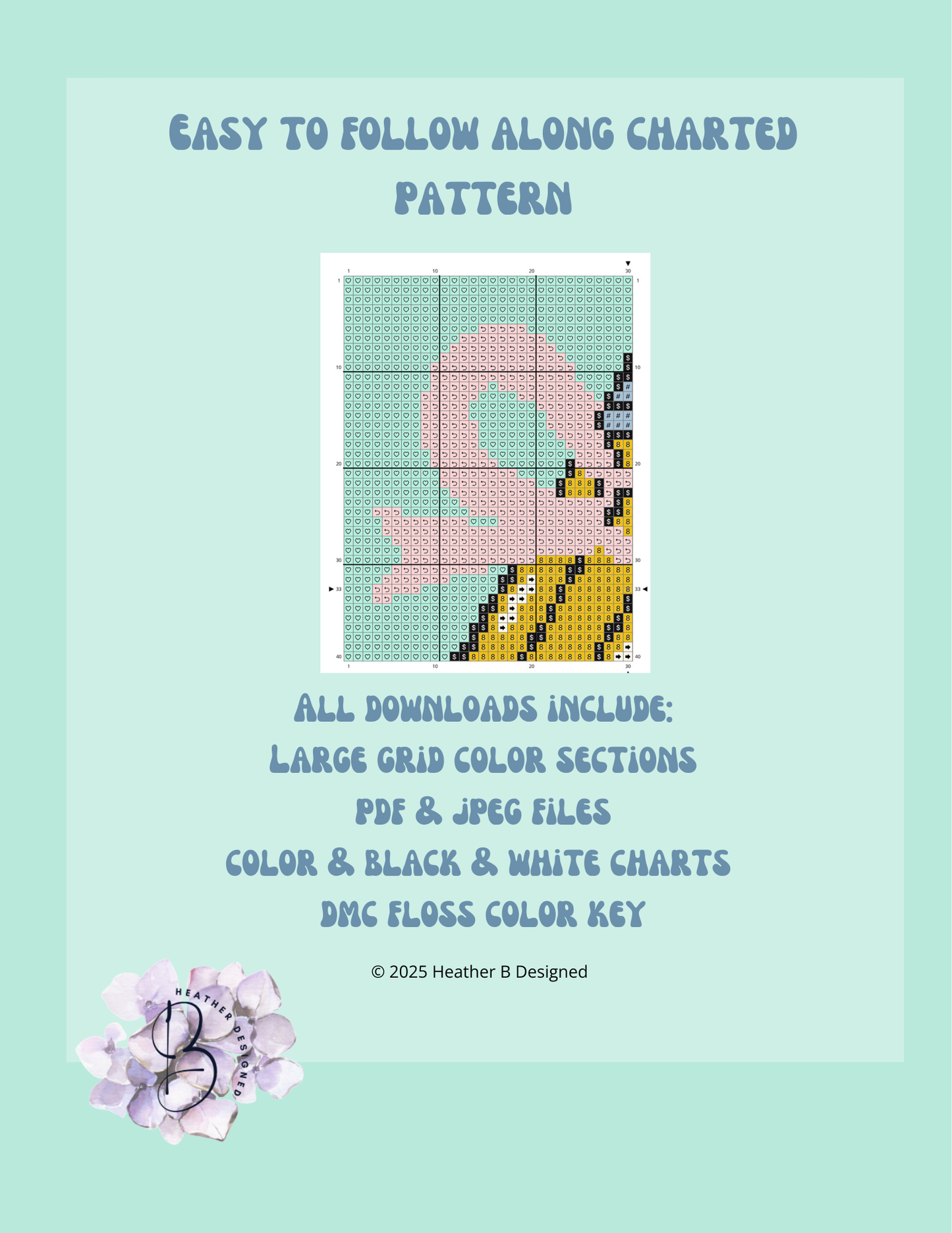 Pencil Bow Digital Needlepoint Chart | Digital Stitch Chart PDF for Needlepoint Canvas