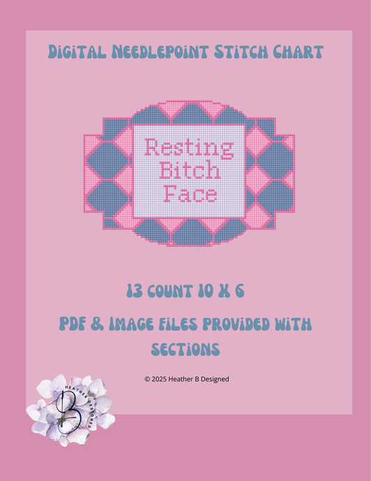 Resting Bitch Face Digital Needlepoint Chart | Digital Stitch Chart PDF for Needlepoint Canvas