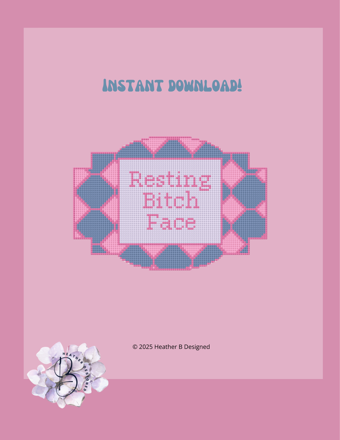 Resting Bitch Face Digital Needlepoint Chart | Digital Stitch Chart PDF for Needlepoint Canvas