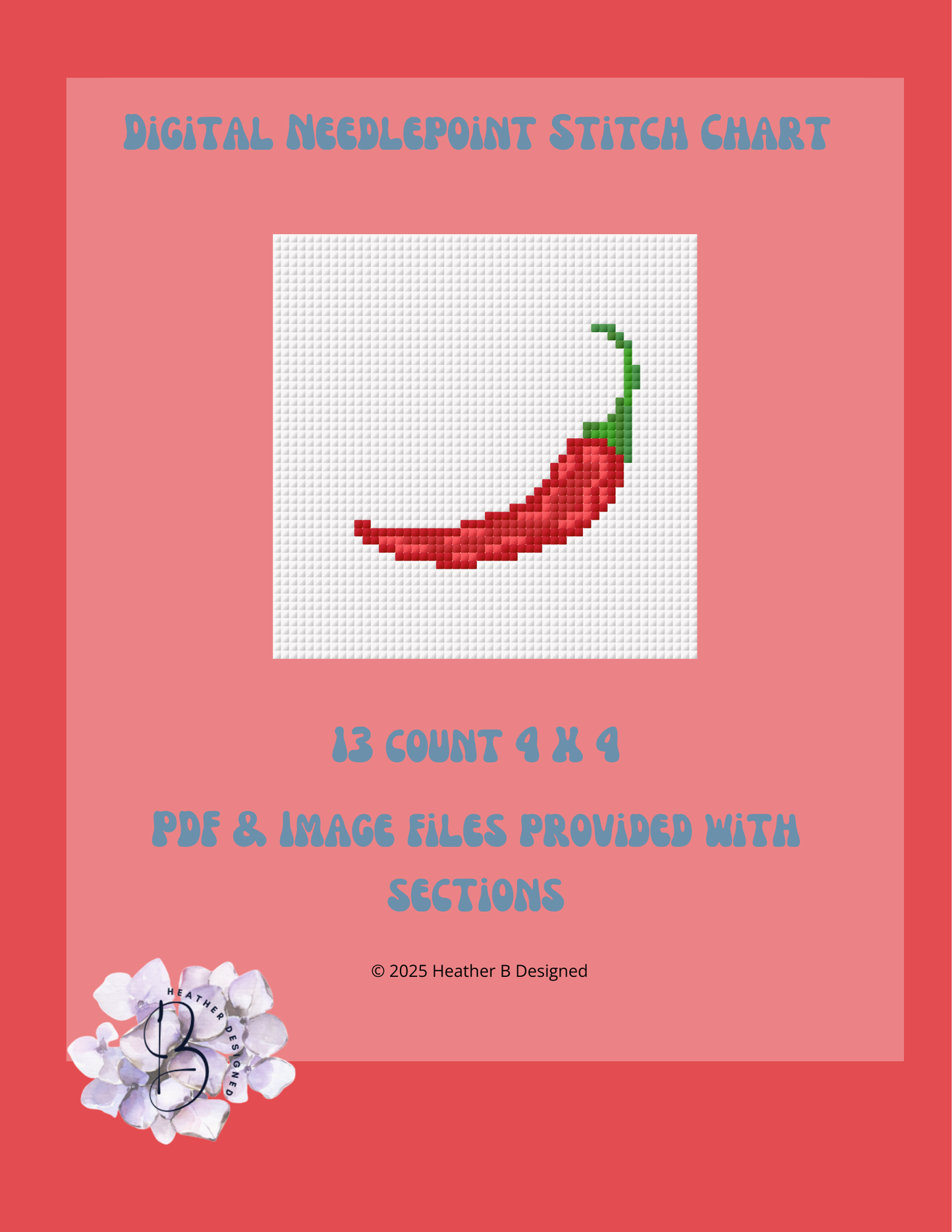 Red Pepper Digital Needlepoint Chart | Digital Stitch Chart PDF for Needlepoint Canvas