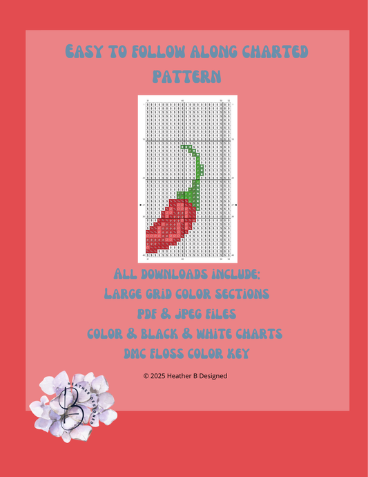 Red Pepper Digital Needlepoint Chart | Digital Stitch Chart PDF for Needlepoint Canvas