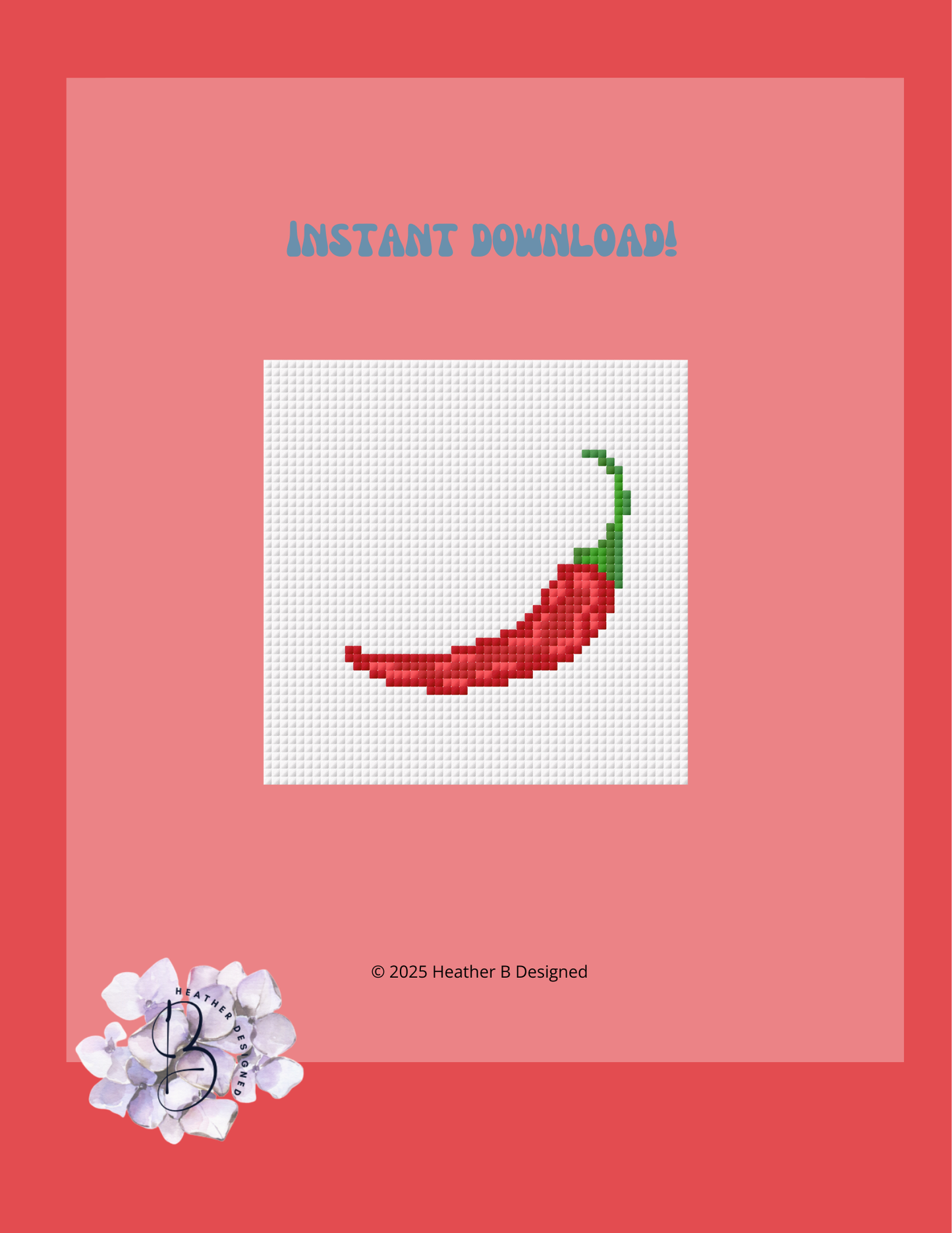 Red Pepper Digital Needlepoint Chart | Digital Stitch Chart PDF for Needlepoint Canvas